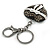 Hematite Crystal with White Enamel Bow Puffed Heart Keyring/ Bag Charm In Black Tone Metal - 10cm L - view 4