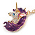 Clear Crystal, Purple Enamel Unicorn Keyring/ Bag Charm In Gold Tone Metal - 10cm L - view 3