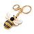 Yellow/ Black Crystal, White/ Black Enamel Bee Keyring/ Bag Charm In Gold Tone Metal - 9cm L - view 2