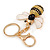 Yellow/ Black Crystal, White/ Black Enamel Bee Keyring/ Bag Charm In Gold Tone Metal - 9cm L - view 3