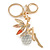 Clear Crystal Pink/ White Enamel Fairy With Glass Ball Keyring/ Bag Charm In Gold Tone Metal - 9cm L