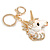 AB Crystal, White Enamel Glitter Unicorn Keyring/ Bag Charm In Gold Tone Metal - 10cm L - view 3