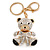 Clear/ Ab/ Black Crystal Teddy Bear with Bow Keyring/ Bag Charm In Gold Tone Metal - 9cm L
