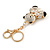Clear/ Ab/ Black Crystal Teddy Bear with Bow Keyring/ Bag Charm In Gold Tone Metal - 9cm L - view 5