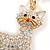Clear Crystal White Enamel Cat Keyring/ Bag Charm In Gold Tone - 9cm L - view 2