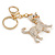 Clear Crystal White Enamel Cat Keyring/ Bag Charm In Gold Tone - 9cm L - view 3