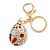 Ab/ Red Crystal Off White Enamel Happy Easter Egg Keyring/ Bag Charm In Gold Tone Metal - 8cm L