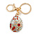 Ab/ Red Crystal Off White Enamel Happy Easter Egg Keyring/ Bag Charm In Gold Tone Metal - 8cm L - view 2
