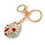 Ab/ Red Crystal Off White Enamel Happy Easter Egg Keyring/ Bag Charm In Gold Tone Metal - 8cm L - view 3