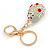 Ab/ Red Crystal Off White Enamel Happy Easter Egg Keyring/ Bag Charm In Gold Tone Metal - 8cm L - view 4