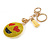 Yellow/ Red/ Black Crystal Smiling Face Keyring/ Bag Charm In Gold Tone Metal - 12cm L - view 3