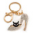 Clear Crystal High Heel Shoe With Black Enamel Cat Motif Keyring/ Bag Charm In Gold Tone Metal - 10cm L - view 2