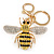 Yellow/ Black/ Clear Crystal Bee Keyring/ Bag Charm In Gold Tone Metal - 9cm L