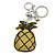 Yellow/ Green Crystal Pineapple Keyring/ Bag Charm In Silver Tone Metal - 11cm L