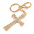 Clear Crystal Cross Keyring/ Bag Charm In Gold Tone - 11cm L - view 2