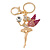 Clear/ Pink Crystal Fairy With Glass Ball Keyring/ Bag Charm In Gold Tone Metal - 11cm L