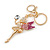 Clear/ Pink Crystal Fairy With Glass Ball Keyring/ Bag Charm In Gold Tone Metal - 11cm L - view 2