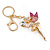 Clear/ Pink Crystal Fairy With Glass Ball Keyring/ Bag Charm In Gold Tone Metal - 11cm L - view 3