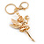 Clear/ Pink Crystal Fairy With Glass Ball Keyring/ Bag Charm In Gold Tone Metal - 11cm L - view 5