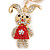 Clear/ Red Crystal Happy Easter Bunny Keyring/ Bag Charm In Gold Tone Metal - 9cm L - view 2