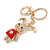 Clear/ Red Crystal Happy Easter Bunny Keyring/ Bag Charm In Gold Tone Metal - 9cm L - view 3