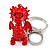 Red Crystal, Red Enamel Baby Dragon Keyring/ Bag Charm In Silver Tone Metal - 8cm L