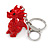 Red Crystal, Red Enamel Baby Dragon Keyring/ Bag Charm In Silver Tone Metal - 8cm L - view 2