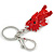 Red Crystal, Red Enamel Baby Dragon Keyring/ Bag Charm In Silver Tone Metal - 8cm L - view 6