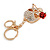 Clear Crystal Skull with Red Rose Keyring/ Bag Charm In Gold Tone - 11cm L - view 5