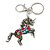 Multicoloured Crystal Unicorn Keyring/ Bag Charm In Aged Silver Tone Metal - 13cm L