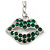 Silver Tone Green Crystal Lips Charm Key Ring - 9cm Long - view 2