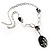 Rhodium Plated Oval Link Enamel Y-Necklace (Black) - view 2