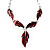 Red Enamel Leaf Necklace (Silver Tone)