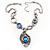 Antique Silver Vintage Hammered Drop Necklace (Sky Blue)