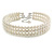3 Tier Simulated Glass Pearl Collar Necklace In Silver Plating (Light Cream) - 37cm Long/ 6cm Ext