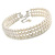 3 Tier Simulated Glass Pearl Collar Necklace In Silver Plating (Light Cream) - 37cm Long/ 6cm Ext - view 2
