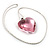 Long Pink Glass Heart Pendant (Silver Tone) - view 4
