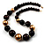 Long Wooden And Acrylic Bead Necklace (Brown, Black And Gold)