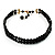 2-Strand Black Glass Bead Choker Necklace (Gold Tone) - view 3