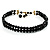 2-Strand Black Glass Bead Choker Necklace (Gold Tone)
