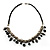 Silver Tone Link Charm Leather Style Necklace (Black) - 50cm - view 2