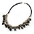 Silver Tone Link Charm Leather Style Necklace (Black) - 50cm - view 4