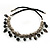 Silver Tone Link Charm Leather Style Necklace (Black) - 50cm - view 5