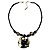 Jet Black Glass, Shell & Mother of Pearl Floral Choker Necklace (Silver Tone)