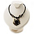 Jet Black Glass, Shell & Mother of Pearl Floral Choker Necklace (Silver Tone) - view 4
