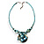Turquoise Coloured Glass, Shell & Mother of Pearl Floral Choker Necklace (Silver Tone) - view 4