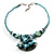 Turquoise Coloured Glass, Shell & Mother of Pearl Floral Choker Necklace (Silver Tone) - view 5