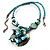 Turquoise Coloured Glass, Shell & Mother of Pearl Floral Choker Necklace (Silver Tone) - view 2