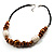 Wooden Bead Leather Style Cord Necklace (Light Brown & Golden) - view 2