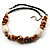Wooden Bead Leather Style Cord Necklace (Light Brown & Golden) - view 3